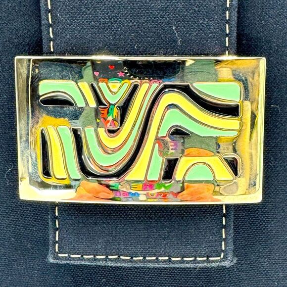 Fendi Mama Double Flap Navy Blue Canvas Limited Edition Baguette Preloved Purse - Picture 3 of 16